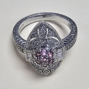 Estate Real Round & Baguette Diamond & Tourmaline ring